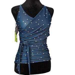 Nani Swimwear Navy Polka Dot Wrap Tie Tankini Top XS Repreve Recycled NEW